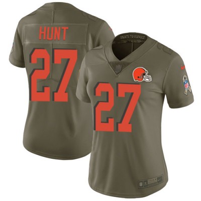 Nike Cleveland Browns #27 Kareem Hunt Olive Women's Stitched NFL Limited 2017 Salute To Service Jersey